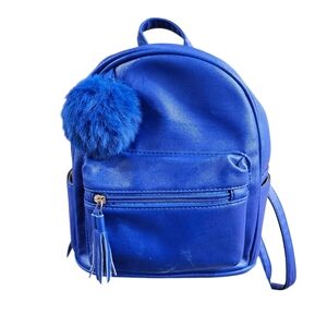 Stylish Blue Backpack with Pom Pom